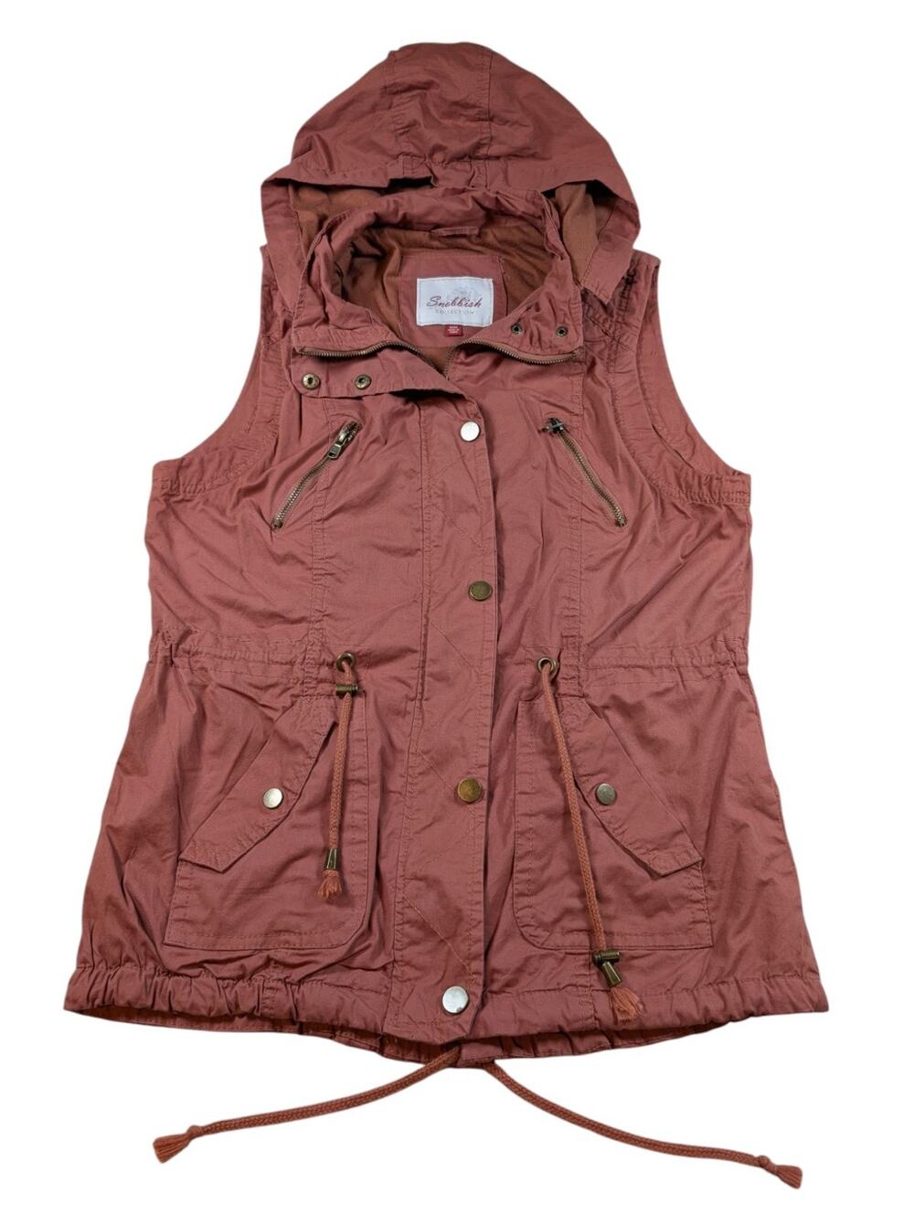 Snobbish  Woman  Hooded Vest  Size  M.  Salmon Zipper Front Snaps. Pockets